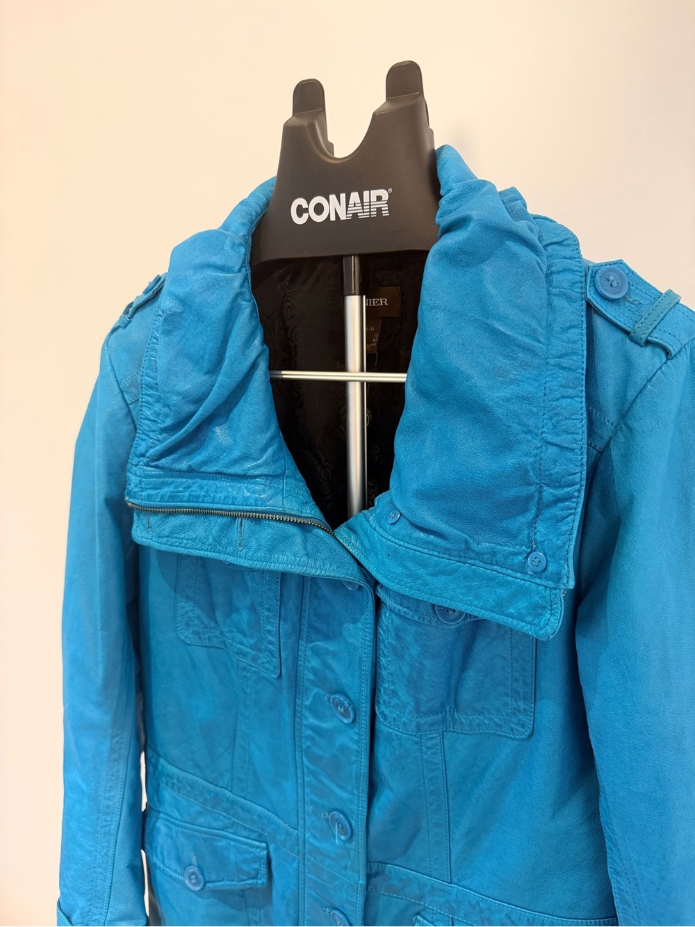 Danier Genuine Leather Turquoise Blue Utility Jacket Size Large - Picture 13 of 16